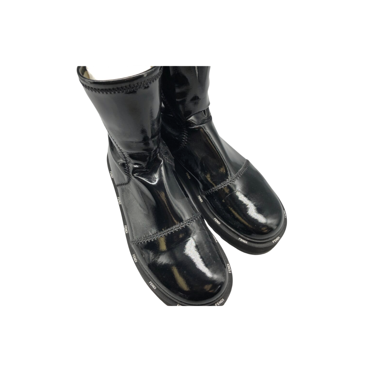 Fendi Platform Ankle Boots Black Patent Leather