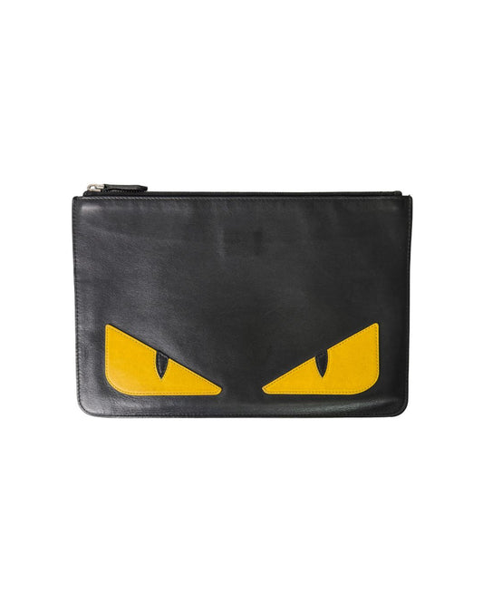 Fendi Bag Bugs Monster Eyes Black Leather Clutch
