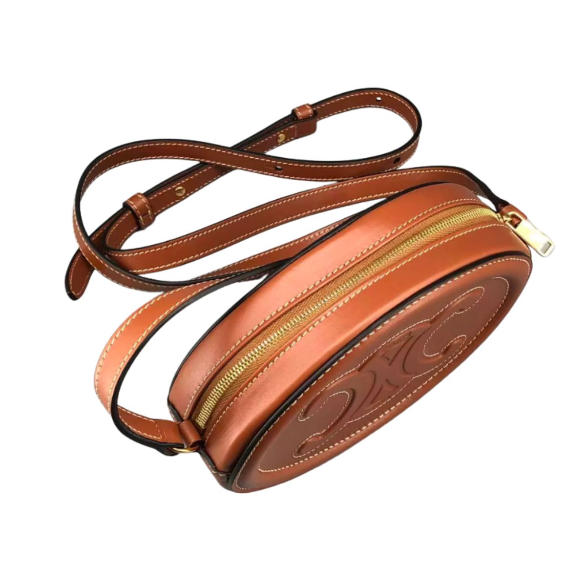 Celine Mini Triomphe Oval Crossbody Bag Tan Smooth Calfskin Leather Cuir