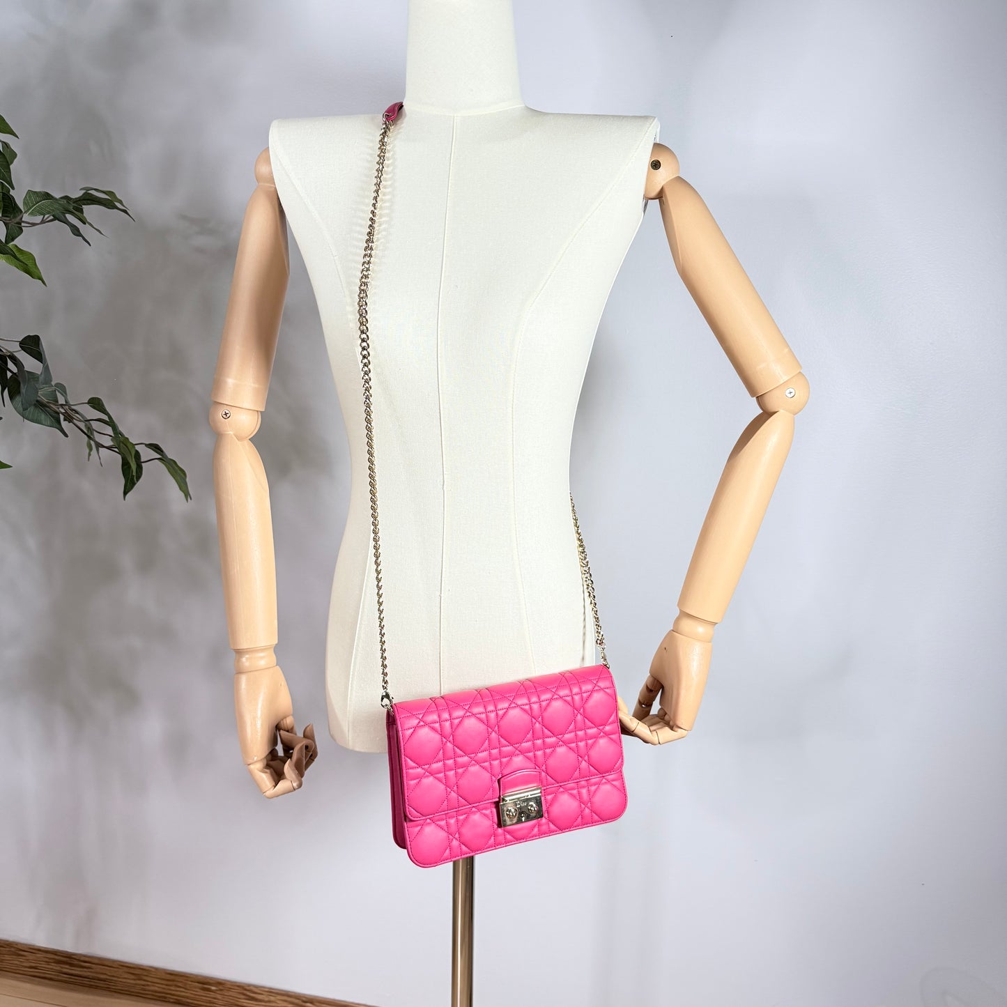 Christian Dior Miss Dior Cannage Pink Lambskin Wallet on Chain