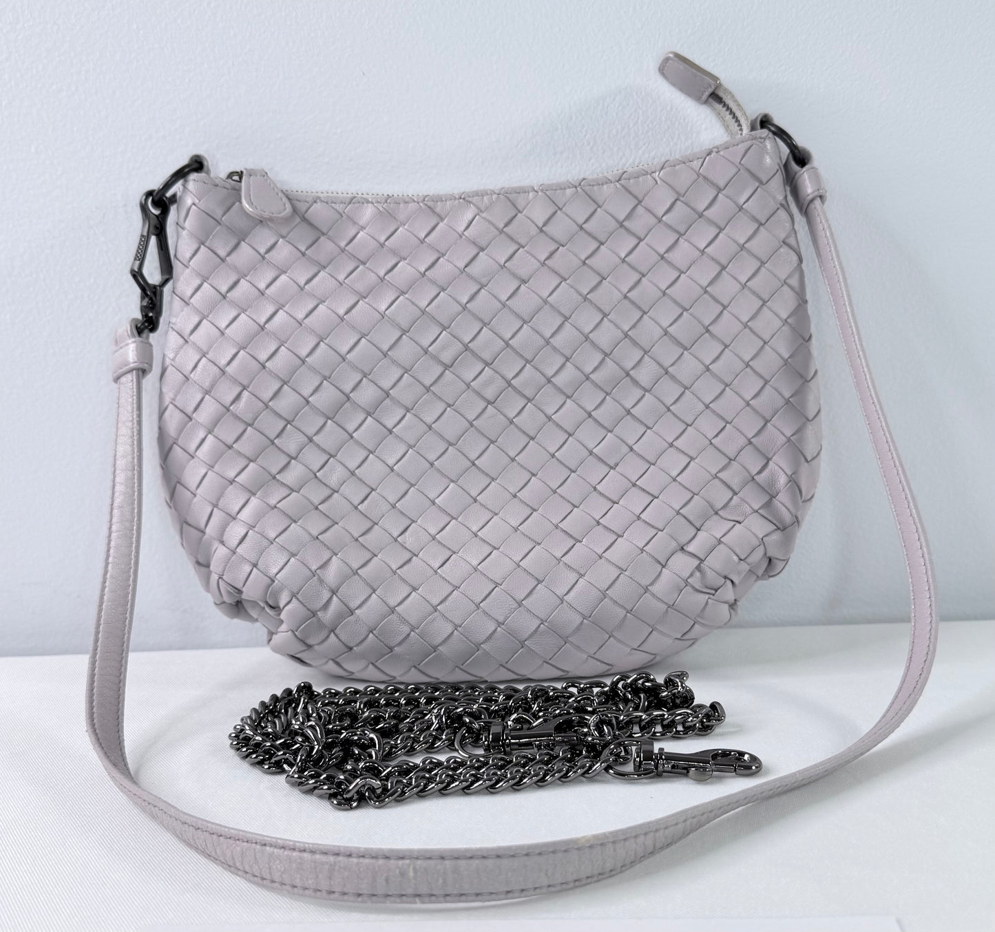 Bottega Veneta Intrecciato Light Lavender Leather Crossbody Bag