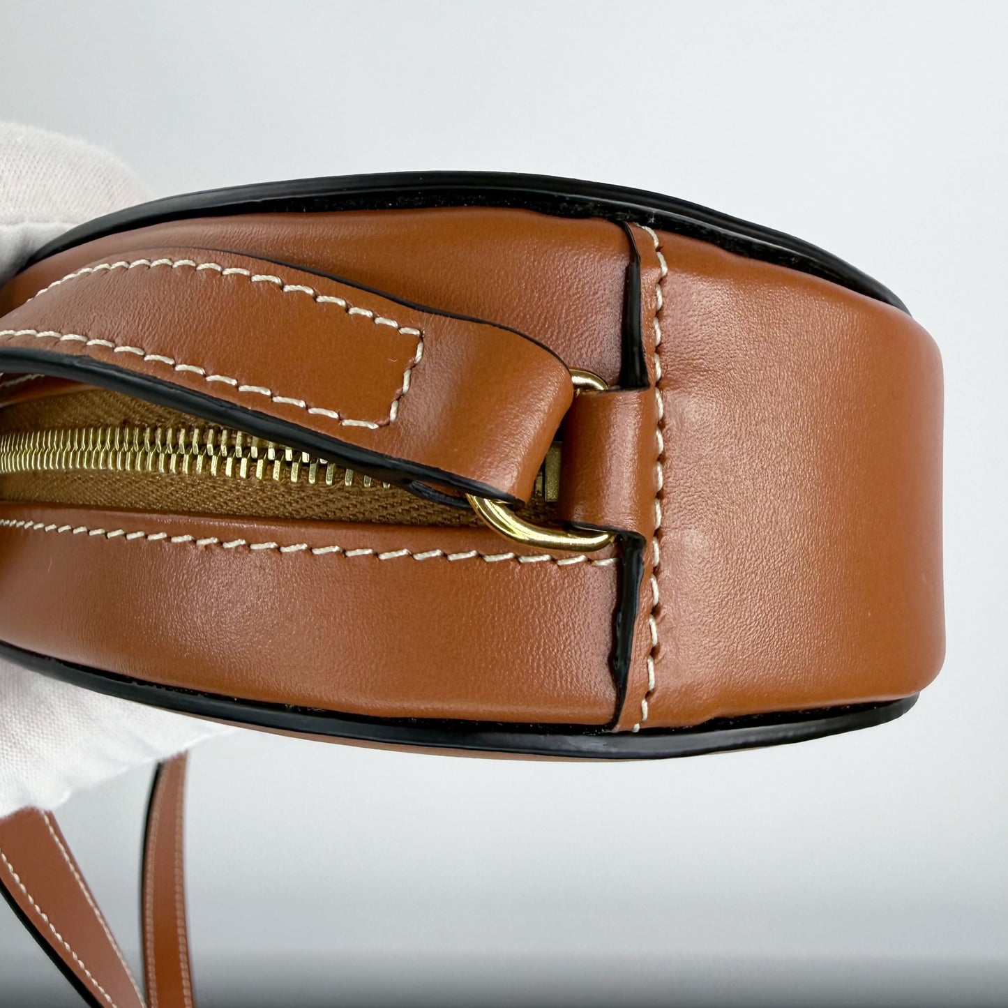 Celine Mini Triomphe Oval Crossbody Bag Tan Smooth Calfskin Leather Cuir