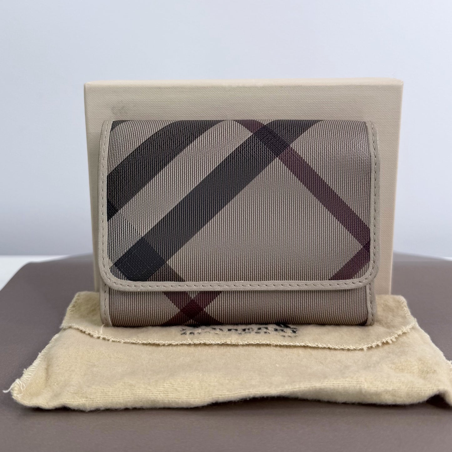 Burberry Smoke House Check Canvas Compact Wallet