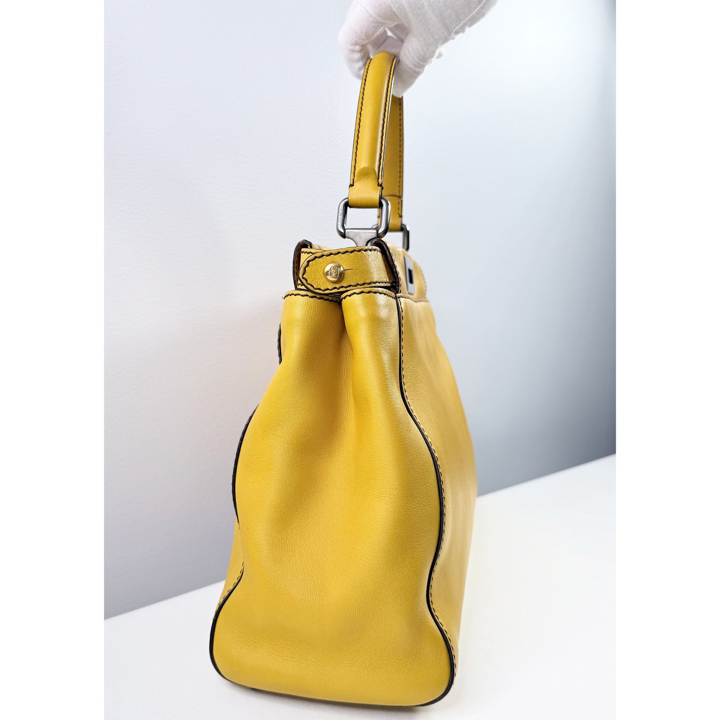 Fendi Peekaboo Yellow Leather Medium Satchel Bag