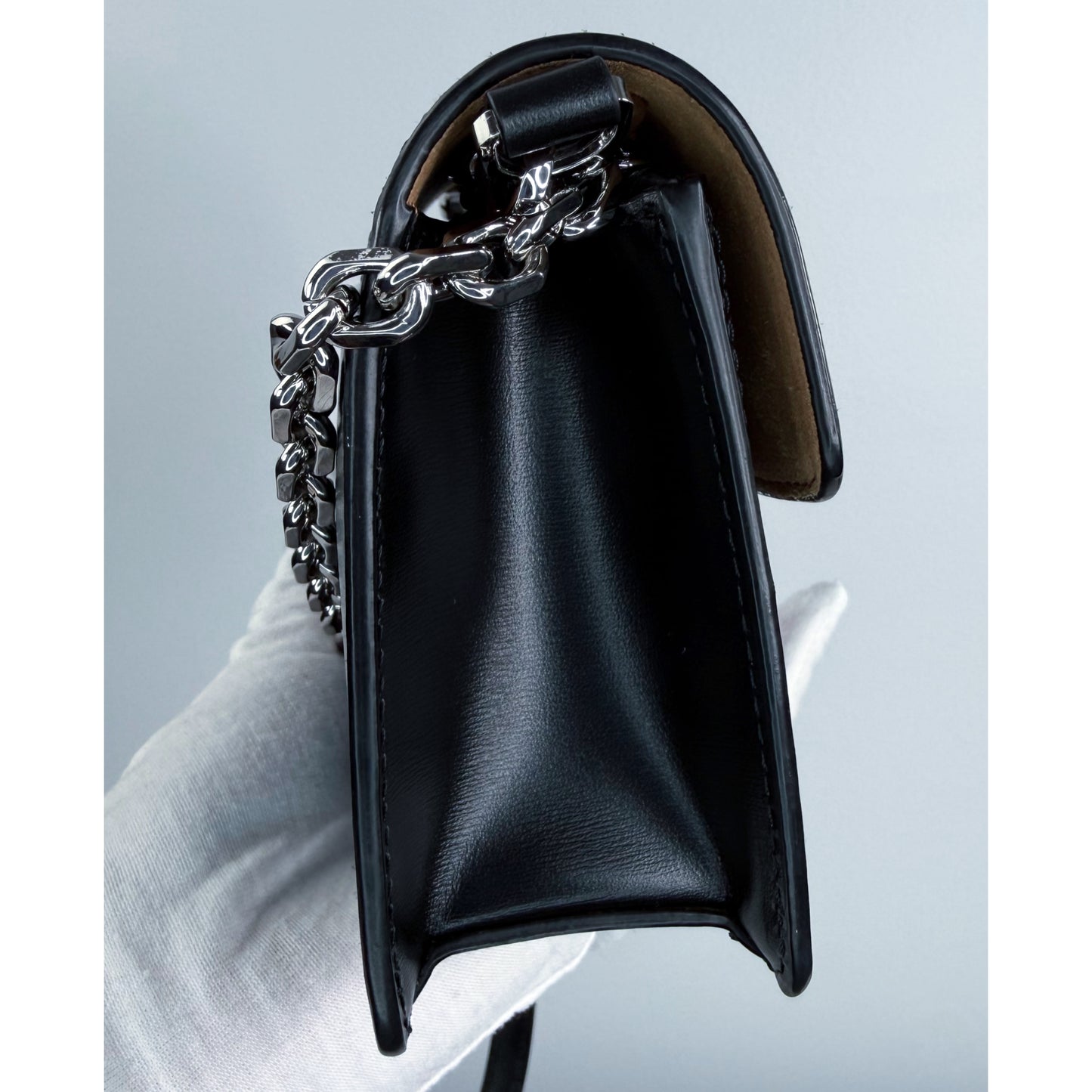 MCM Black Leather Chain Wallet Crossbody Bag