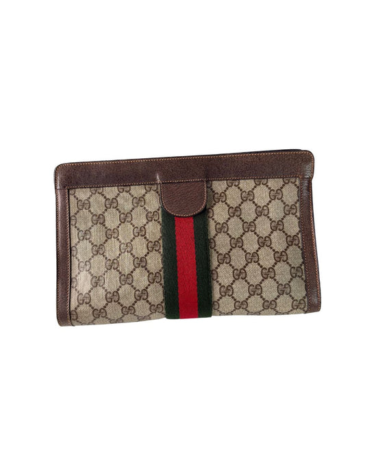 Gucci Vintage Accessory Collection GG Monogram Web Stripe Clutch