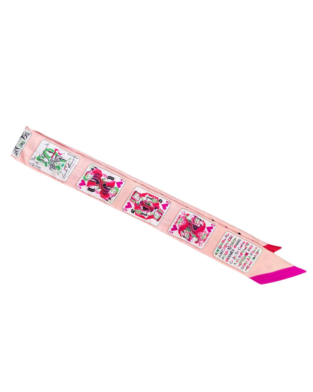 Hermès Jeux de Cartes Pink Silk Twilly Scarf