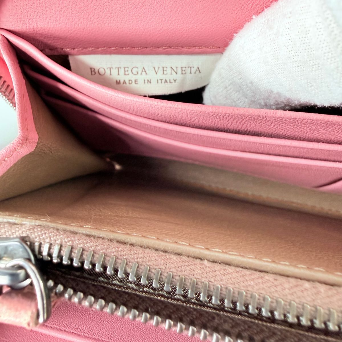 Bottega Veneta Intrecciato Pink Leather Zip Around Wallet