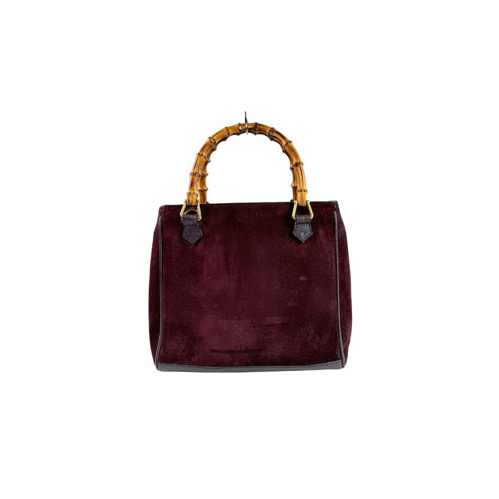 Gucci Bamboo Top Handle Burgundy Suede Leather Bag