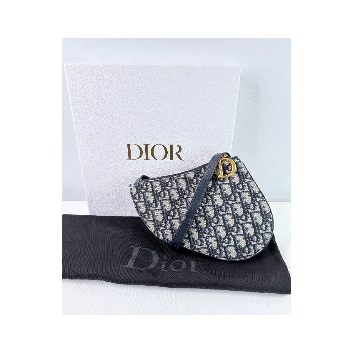 Christian Dior Oblique Saddle Trio Pouch Navy Canvas Crossbody Bag