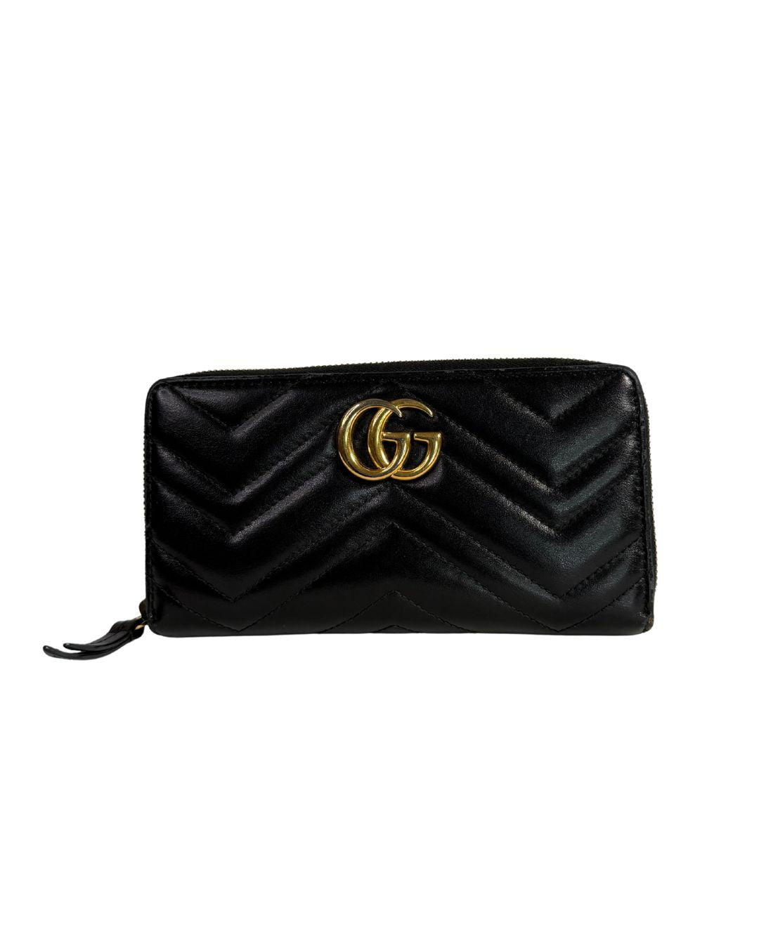 Gucci GG Marmont Black Matelassé Leather Zip Around Wallet