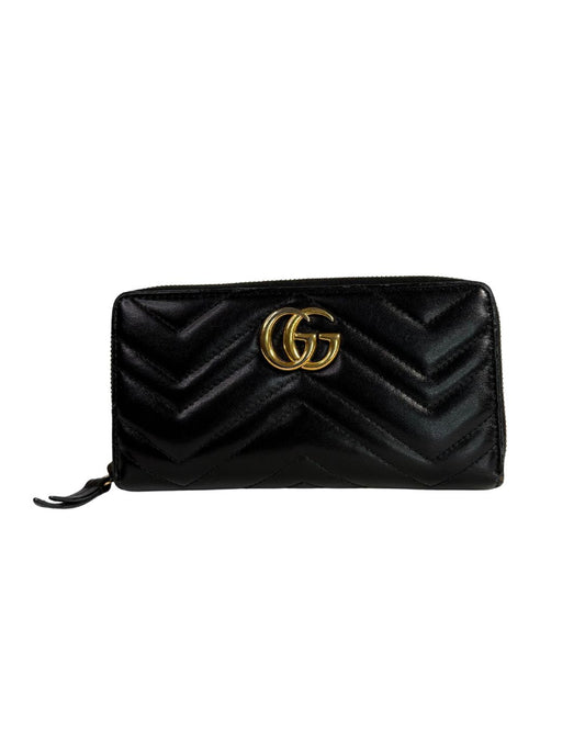 Gucci GG Marmont Black Matelassé Leather Zip Around Wallet