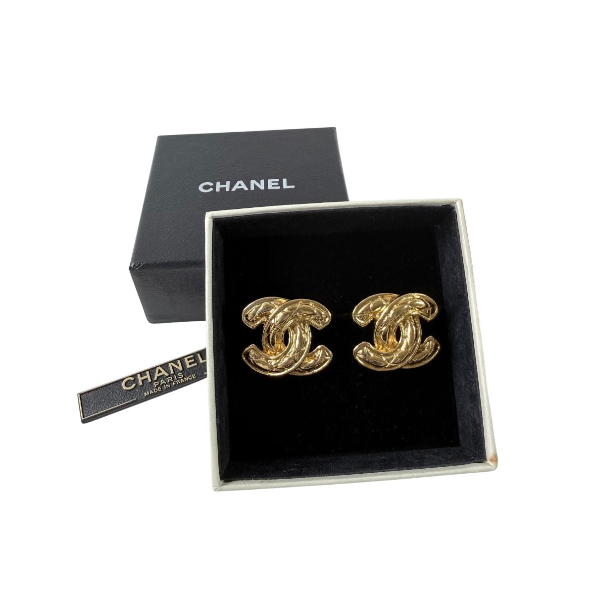 Chanel Matelassé Coco Mark Gold Metal Earrings