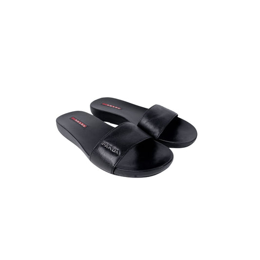 Prada Saffiano Leather Black Slide Sandals