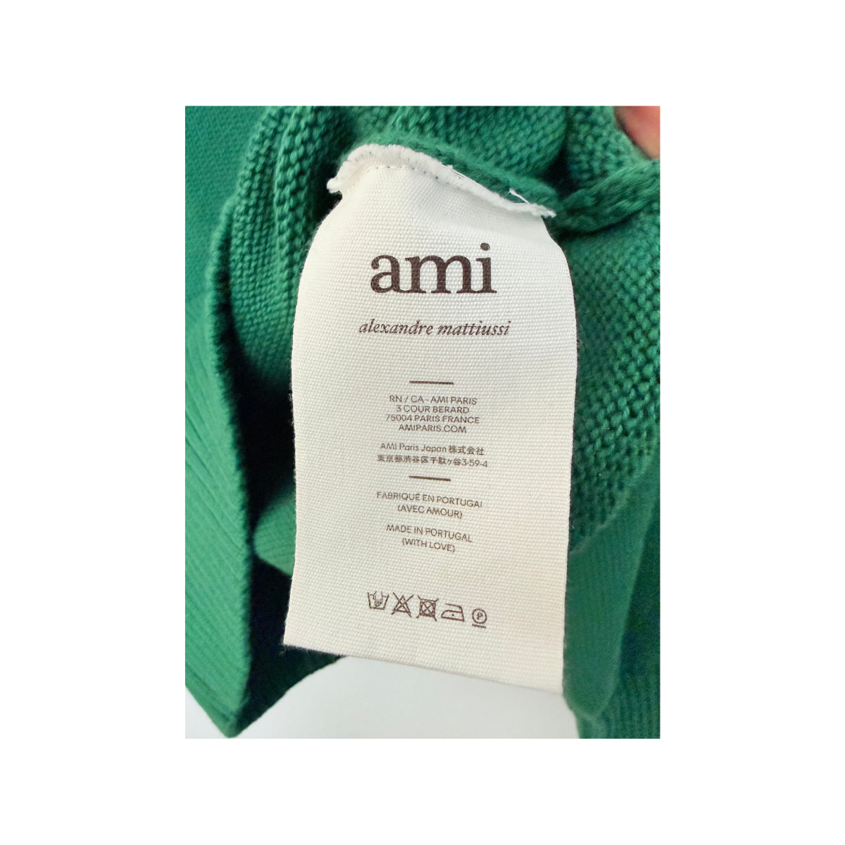 AMI Alexandre Mattiussi Ami de Cœur Green Cotton Wool Knit Sweater