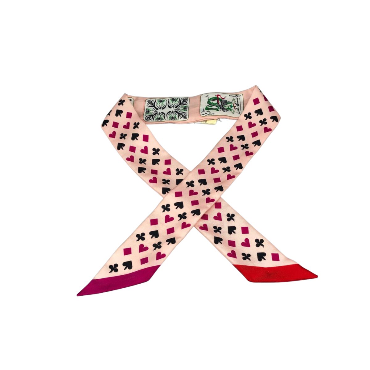 Hermès Jeux de Cartes Pink Silk Twilly Scarf