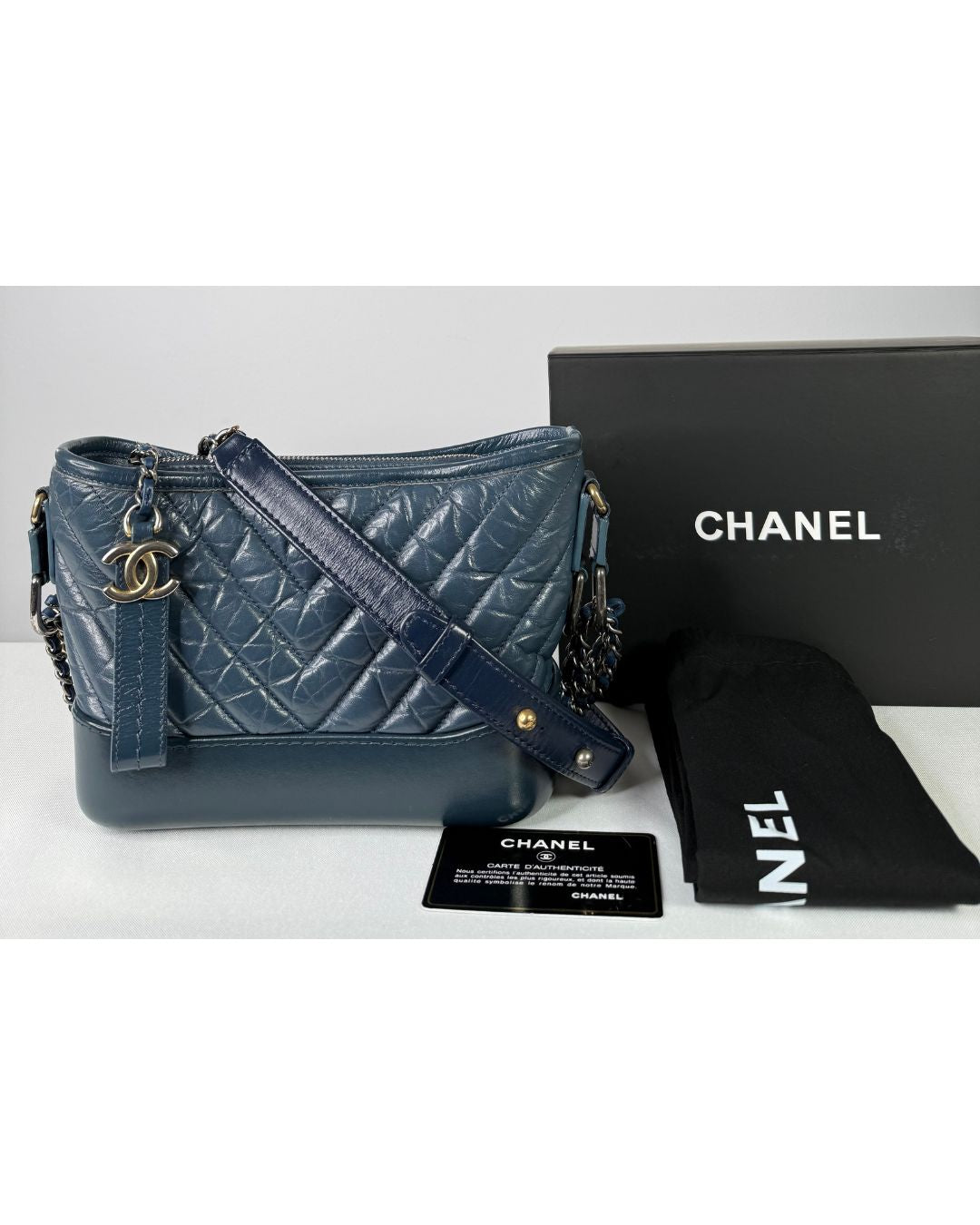Chanel Gabrielle Small Blue Aged Calfskin Hobo Bag