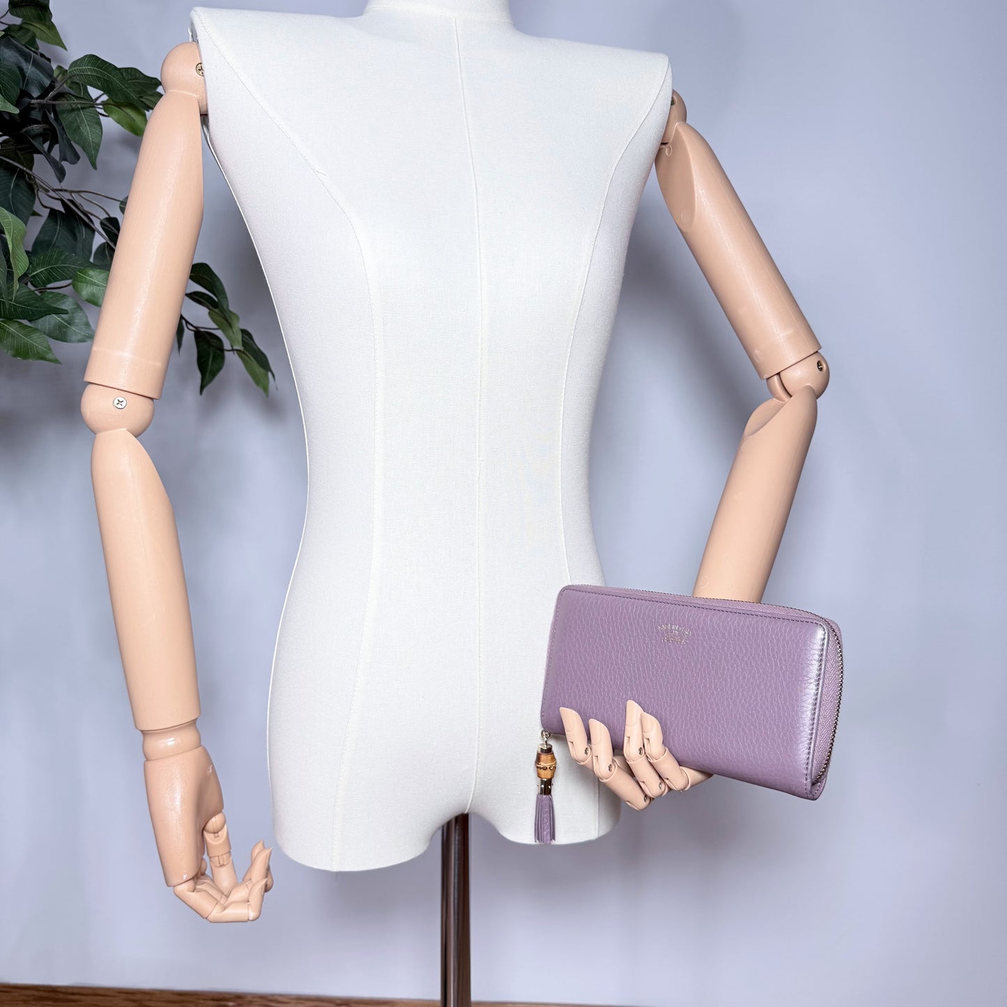 Gucci Purple Leather Bamboo Tassel Zip Around Wallet