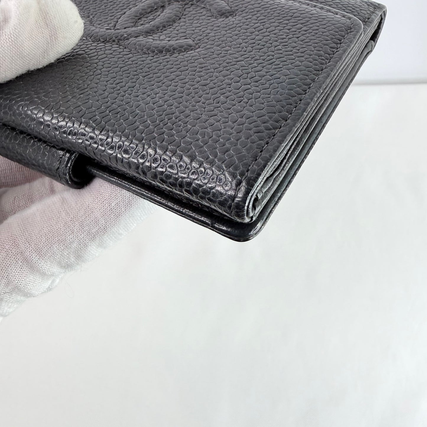 Chanel Black Caviar Leather Compact Wallet