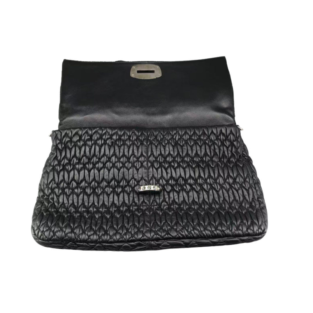 Miu Miu Black Crystal Cloquè Large Bag with Silver Hardware