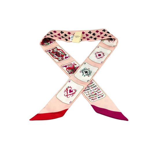 Hermès Jeux de Cartes Pink Silk Twilly Scarf