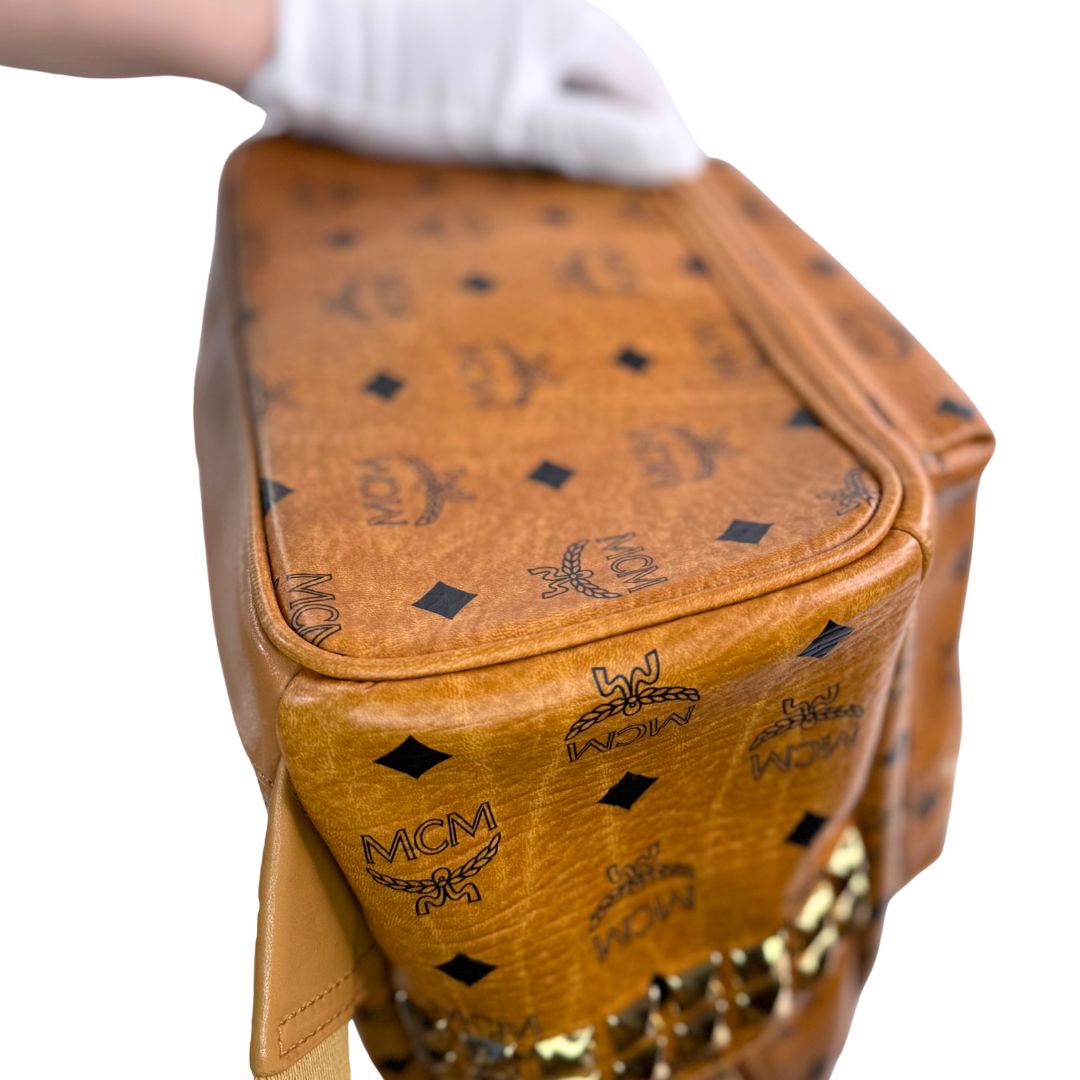 MCM Small Stark Side Studs Backpack in Visetos Cognac