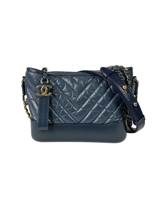 Chanel Gabrielle Small Blue Aged Calfskin Hobo Bag