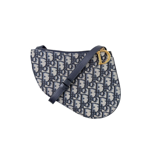 Christian Dior Oblique Saddle Trio Pouch Navy Canvas Crossbody Bag