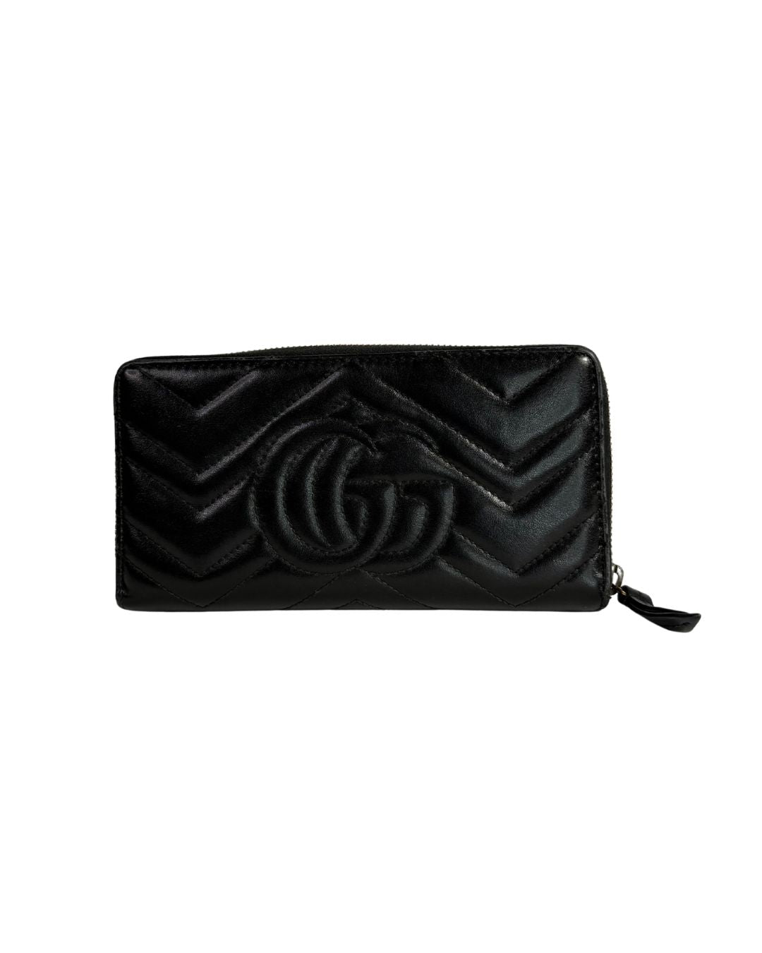 Gucci GG Marmont Black Matelassé Leather Zip Around Wallet