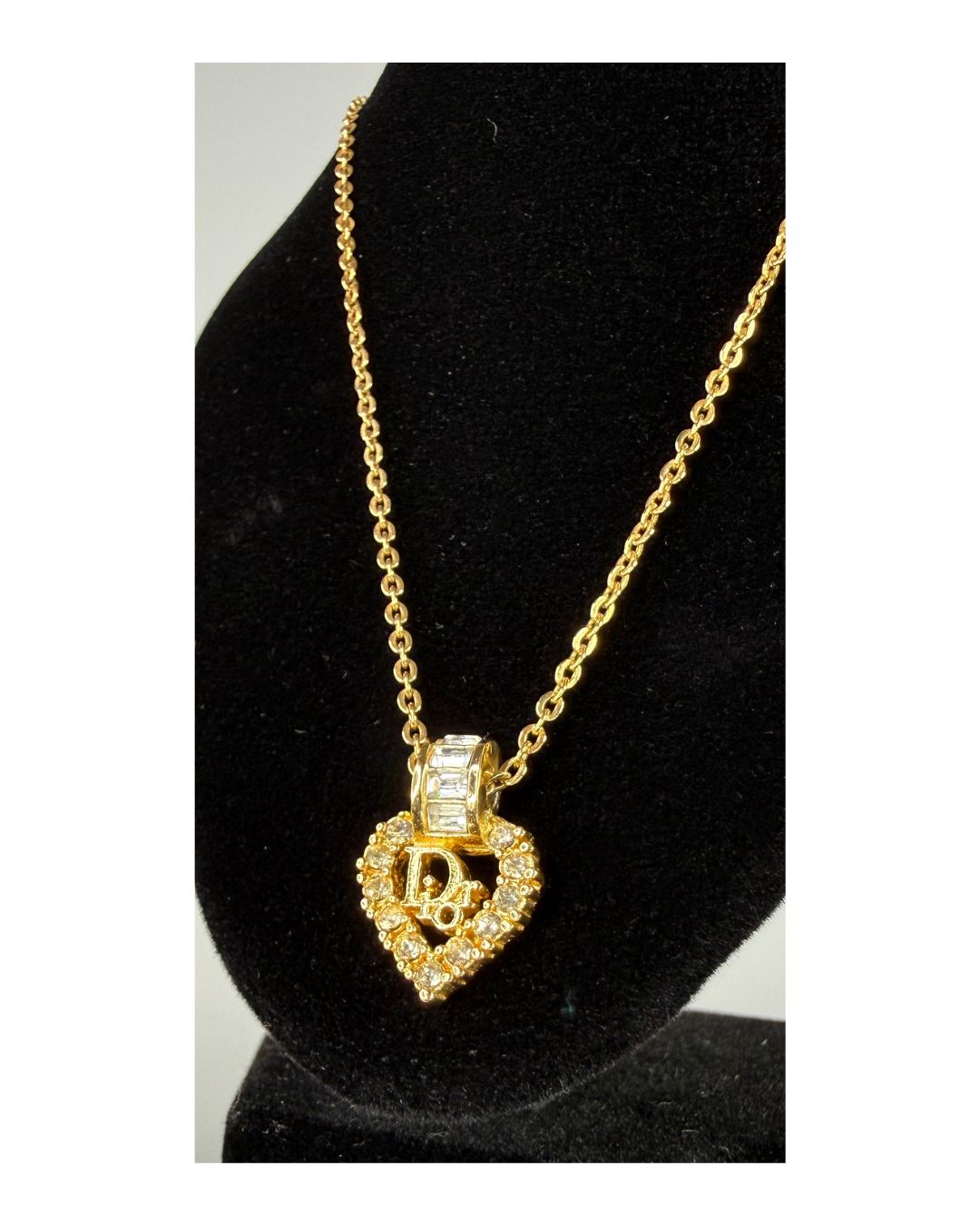 Christian Dior Vintage Gold-Plated Strass Heart CD Pendant Necklace
