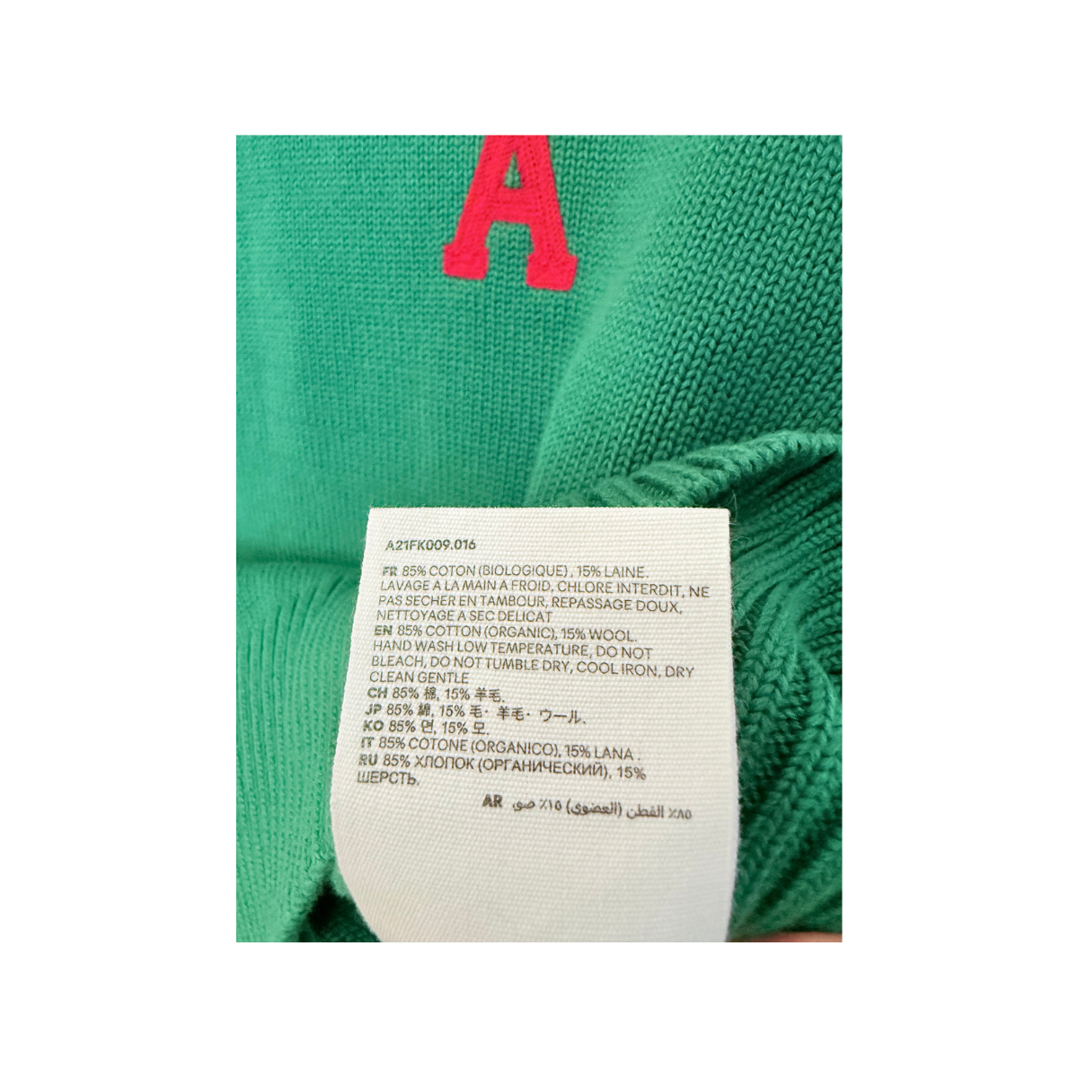 AMI Alexandre Mattiussi Ami de Cœur Green Cotton Wool Knit Sweater