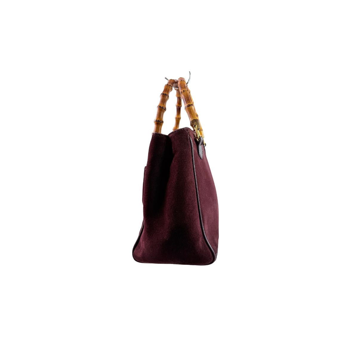Gucci Bamboo Top Handle Burgundy Suede Leather Bag