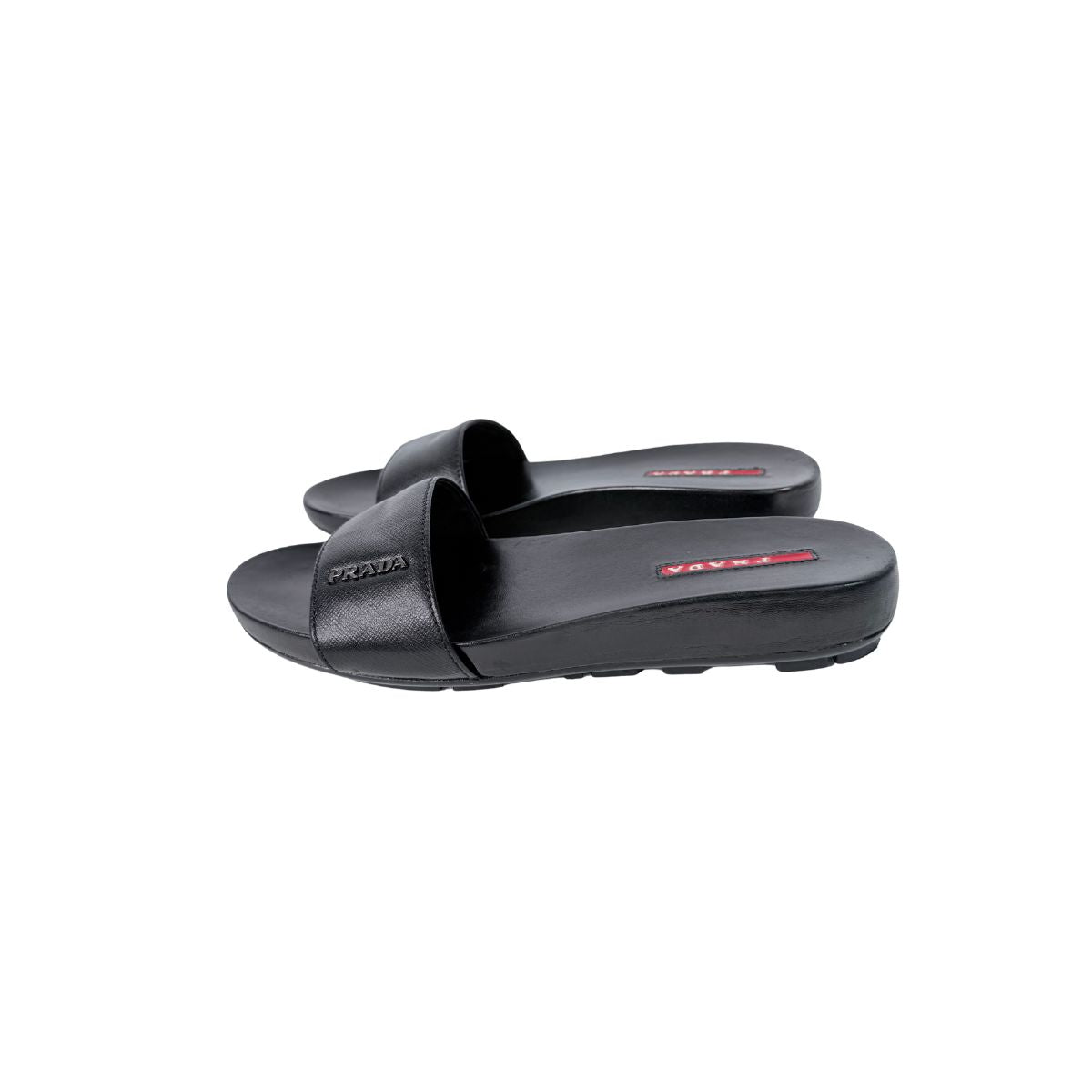 Prada Saffiano Leather Black Slide Sandals