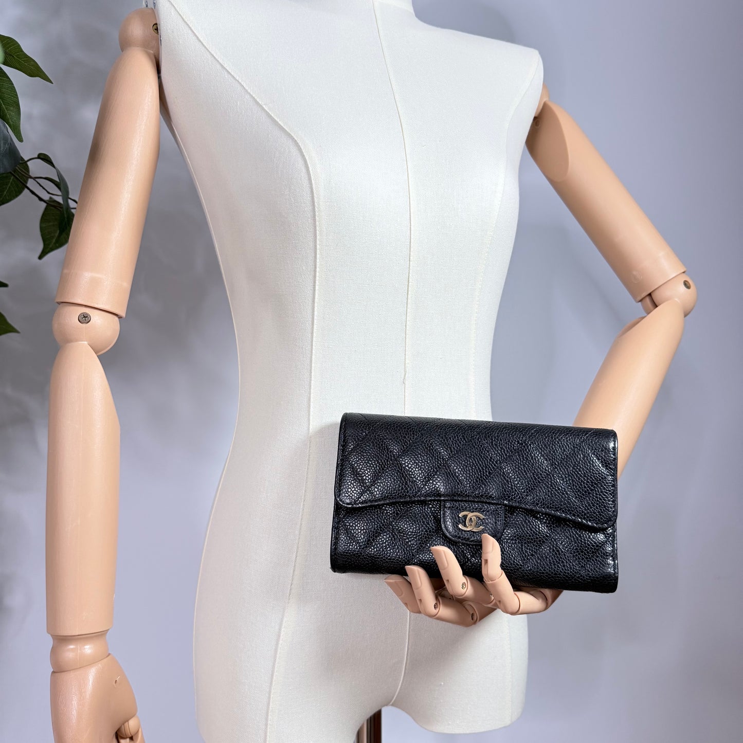 Chanel Black Caviar Classic Long Flap Wallet