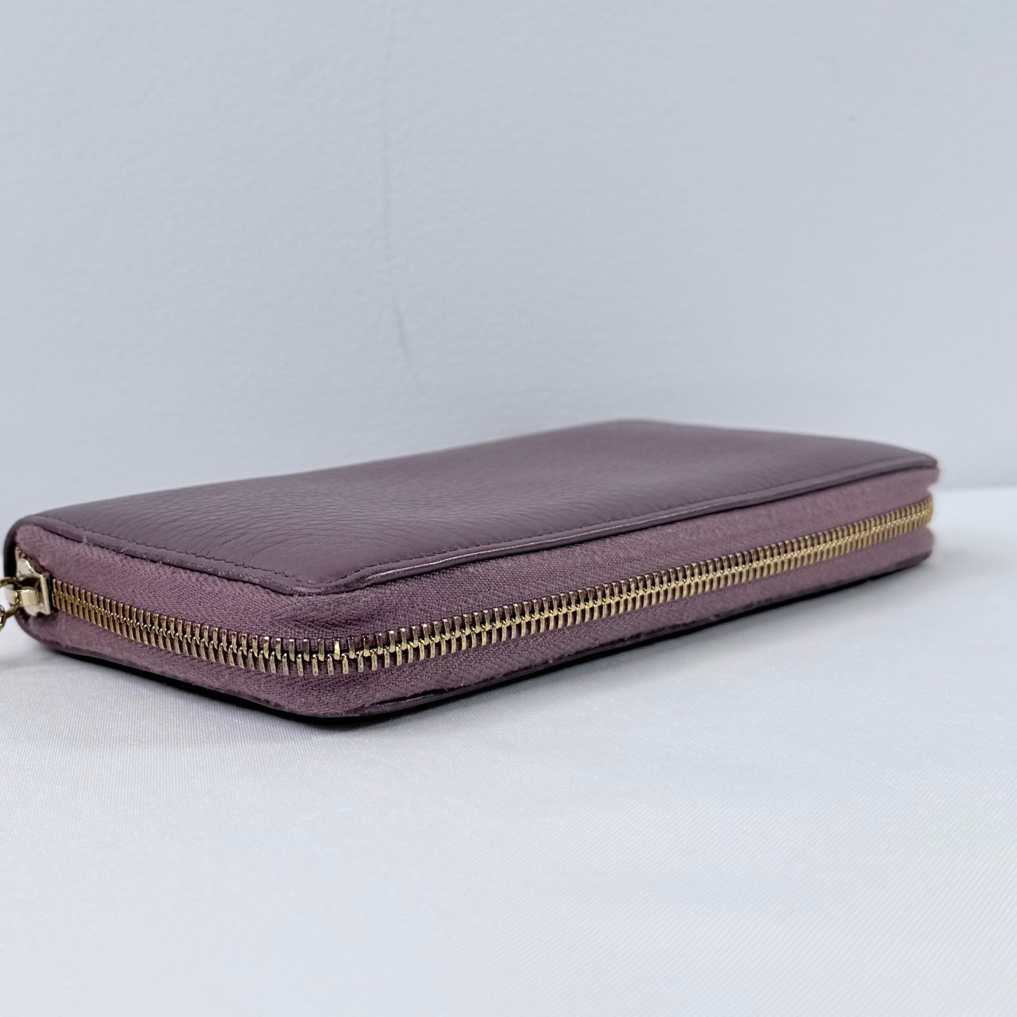 Gucci Purple Leather Bamboo Tassel Zip Around Wallet