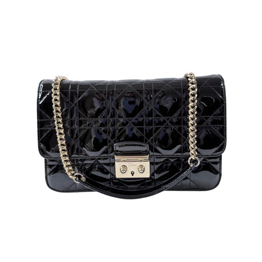 Christian Dior Miss Dior Promenade Patent Leather Black Wallet on Chain Bag