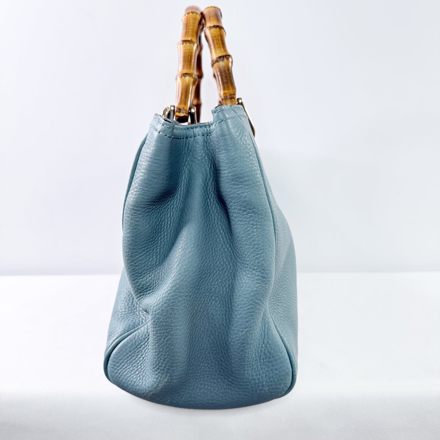Gucci  Bamboo Pebbled Leather Blue Shopper Tote