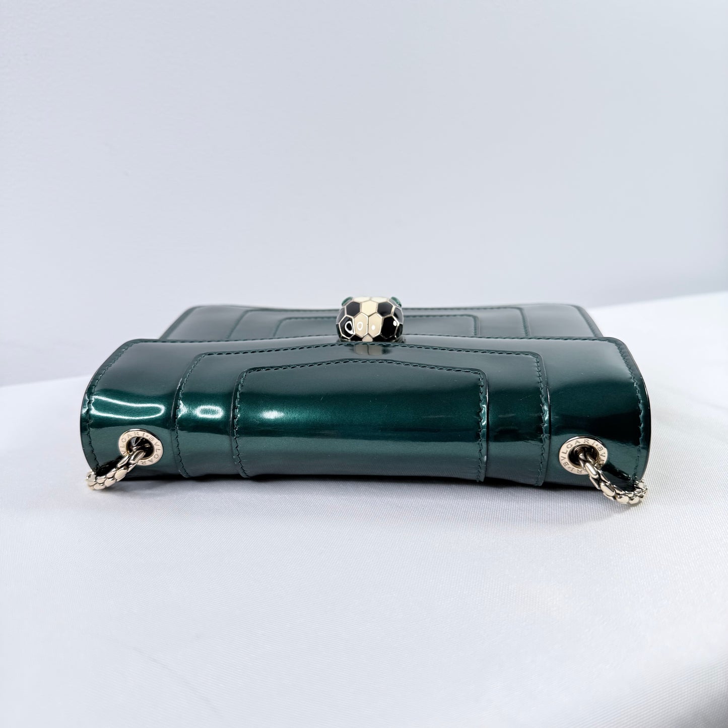 Bvlgari Serpenti Forever Mini Emerald Green Patent Leather Wallet on Chain Bag