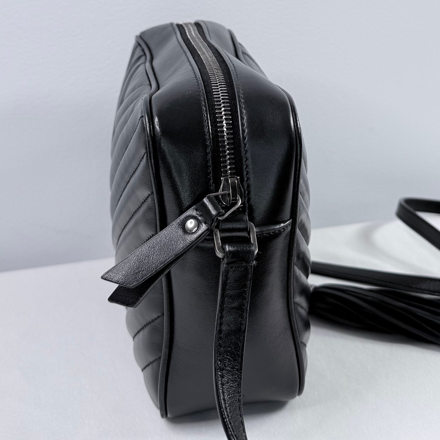 Yves Saint Laurent Black Chevron Quilted Leather Lou Camera Bag