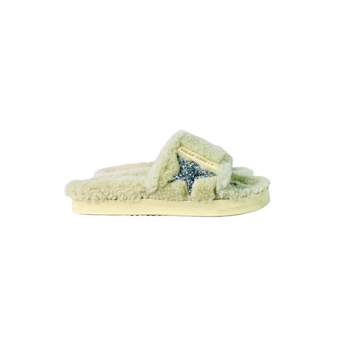 Golden Goose Poolstar Shearling Beige Silver Slide Sandals