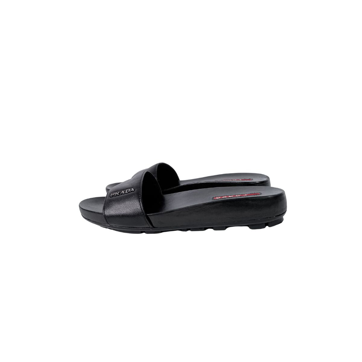 Prada Saffiano Leather Black Slide Sandals