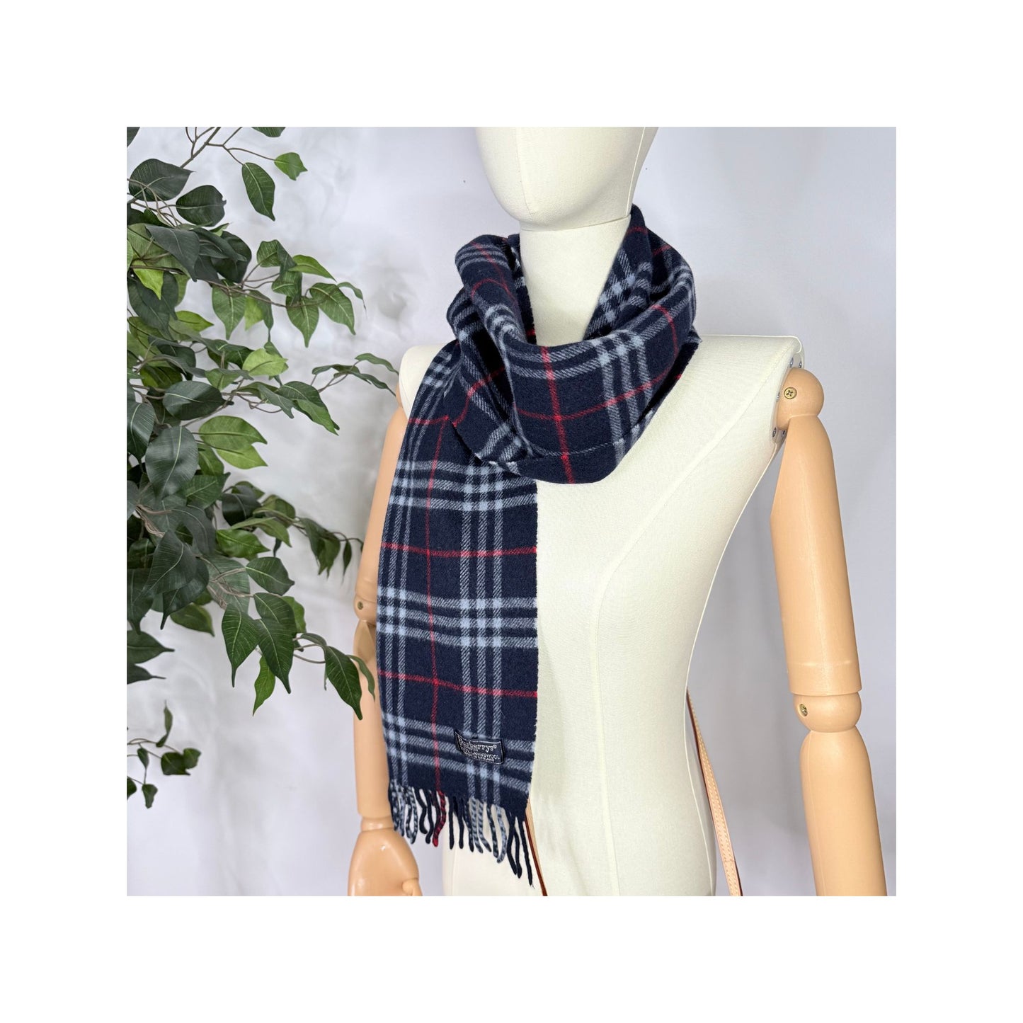 Burberry Nova Check Navy Lambswool Scarf Made in England