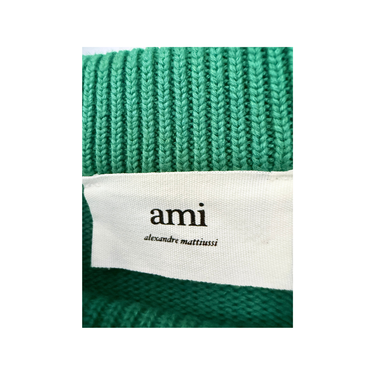 AMI Alexandre Mattiussi Ami de Cœur Green Cotton Wool Knit Sweater