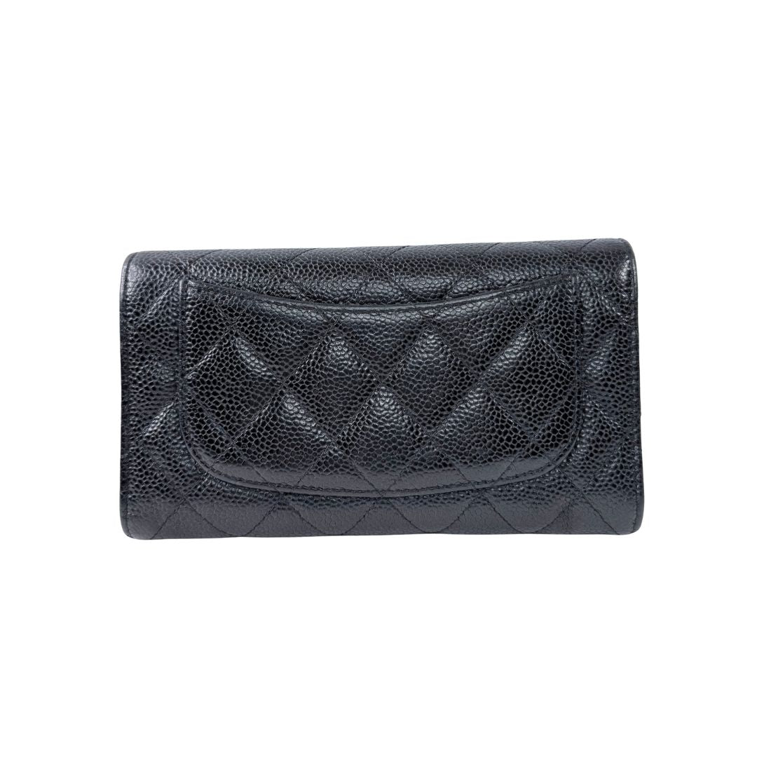 Chanel Black Caviar Classic Long Flap Wallet