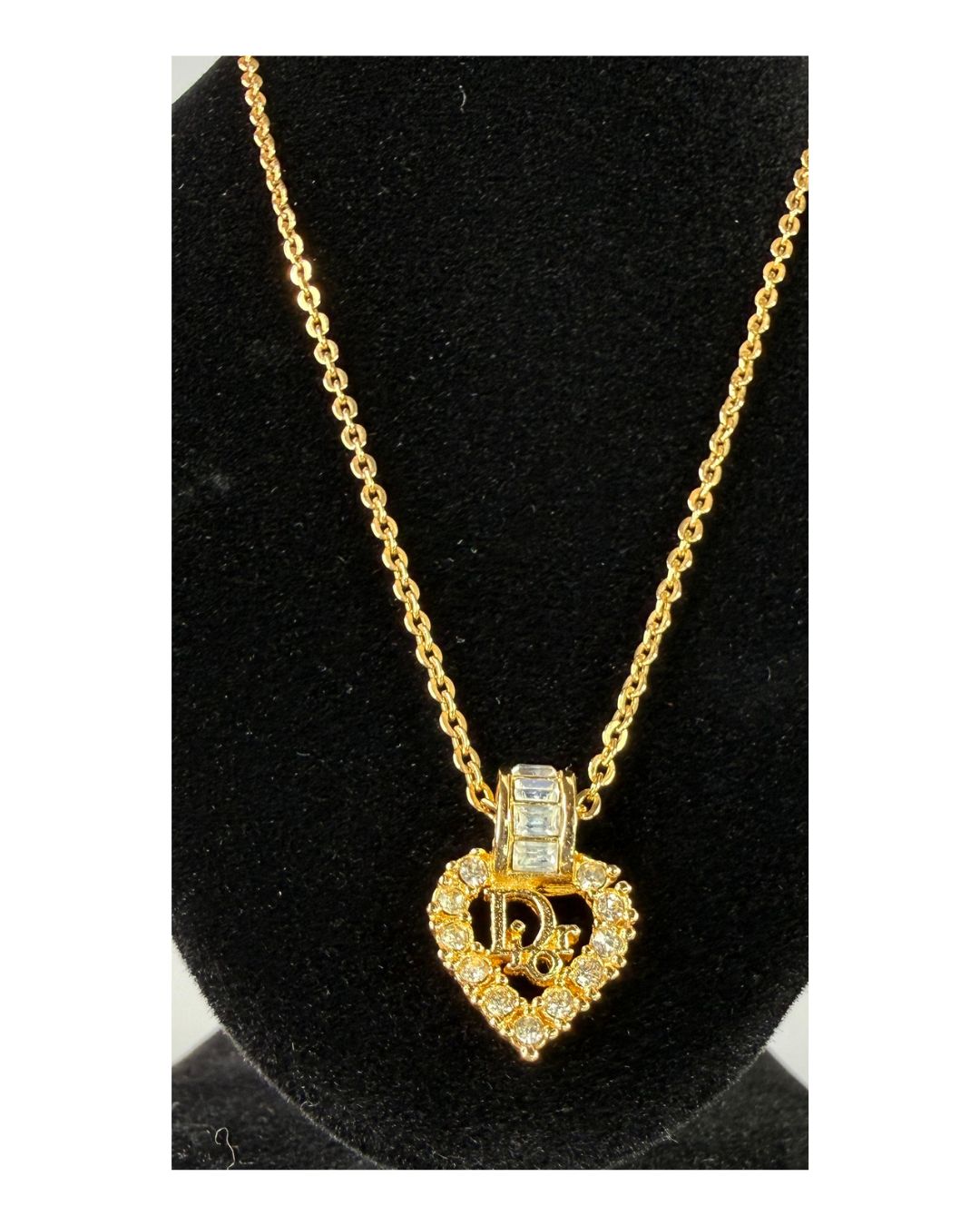 Christian Dior Vintage Gold-Plated Strass Heart CD Pendant Necklace