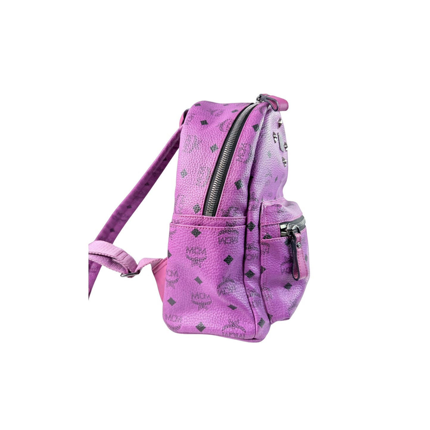 MCM Stark Visetos Purple Leather Backpack
