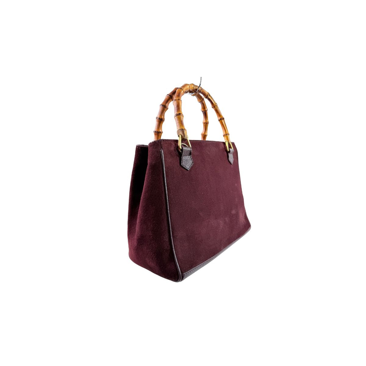 Gucci Bamboo Top Handle Burgundy Suede Leather Bag