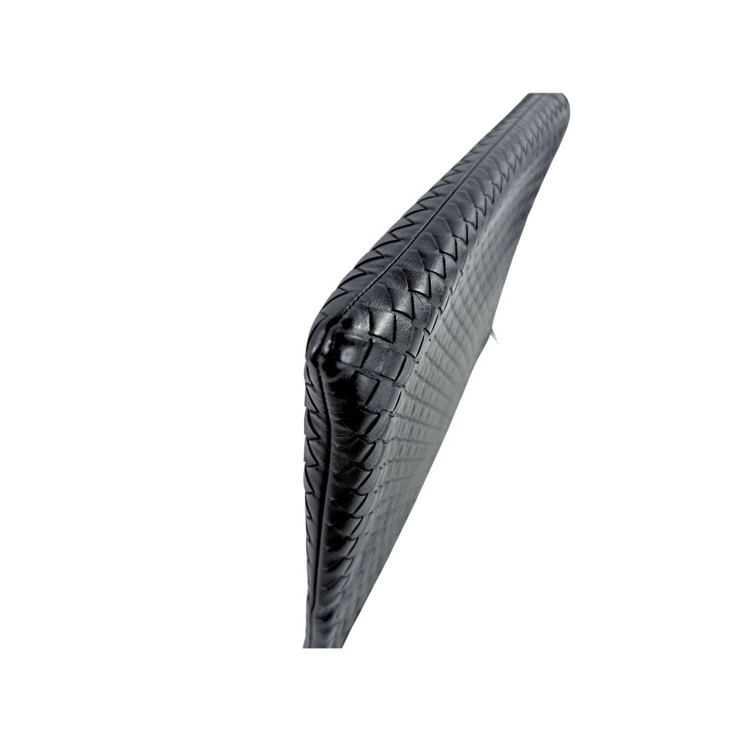 Bottega Veneta Intrecciato Portfolio Black Leather Zip Pouch