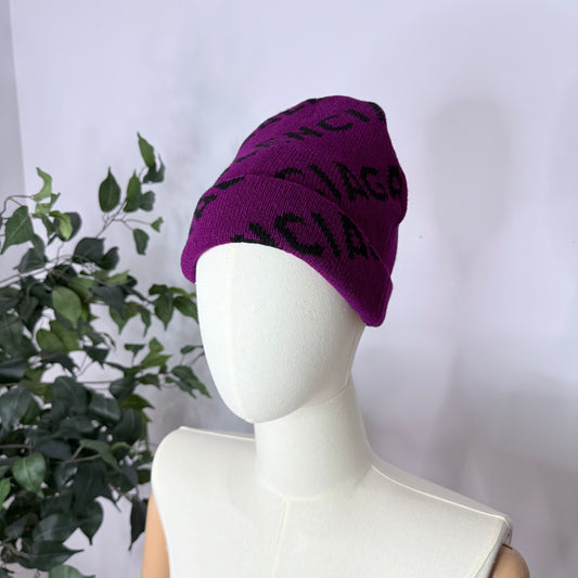 Balenciaga All Over Logo Knit Pink Black Beanie Hat