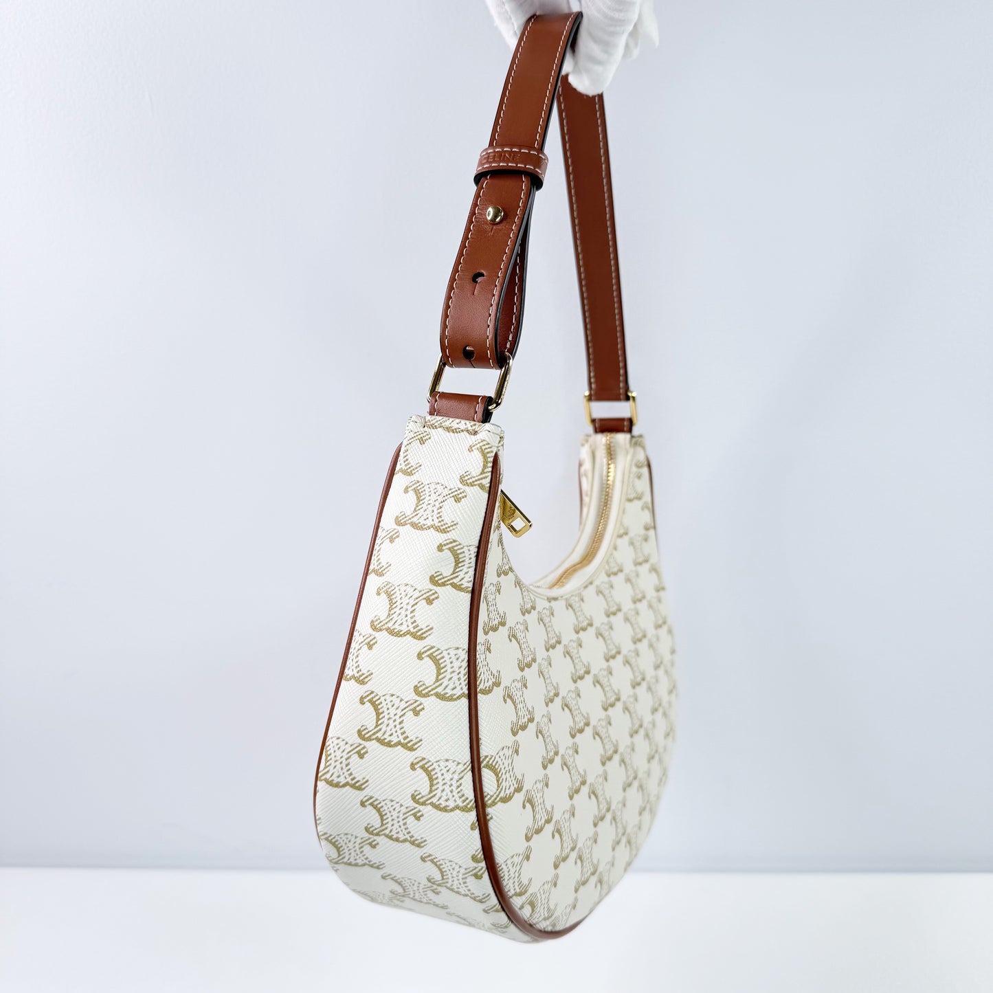 Celine White Triomphe Canvas Ava Shoulder Bag